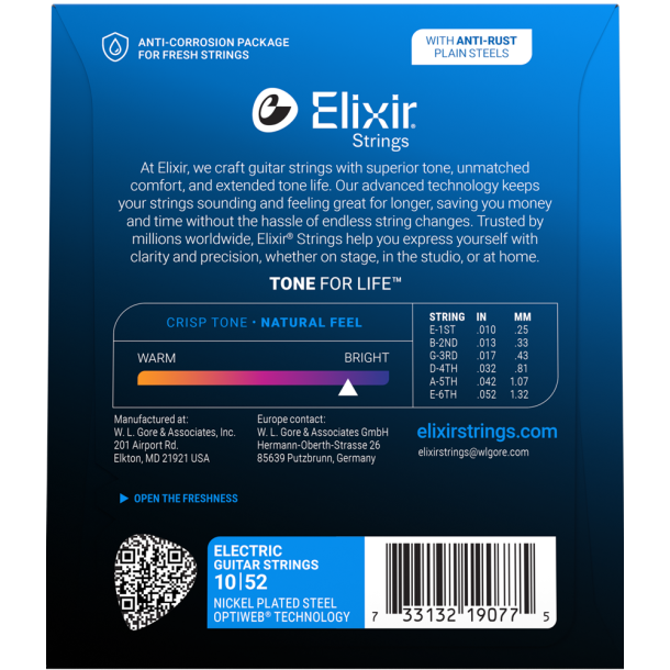 Elixir Optiweb Electric Nickel Plated Steel 19077 Light/Heavy 10-52